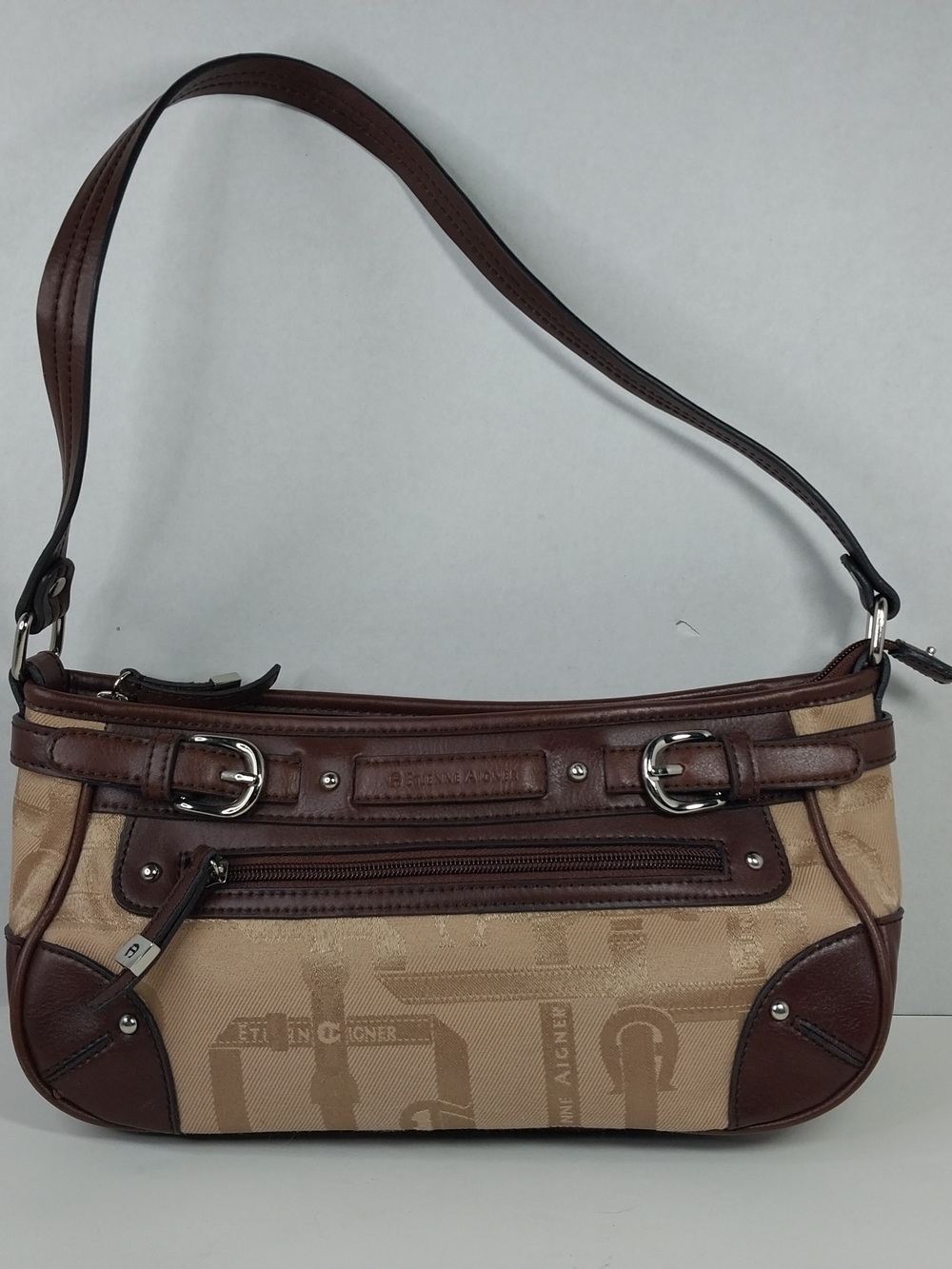 Y2K Vintage Etienne Aigner Tan/Brown Monogram Shoulder Bag Purse Preppy